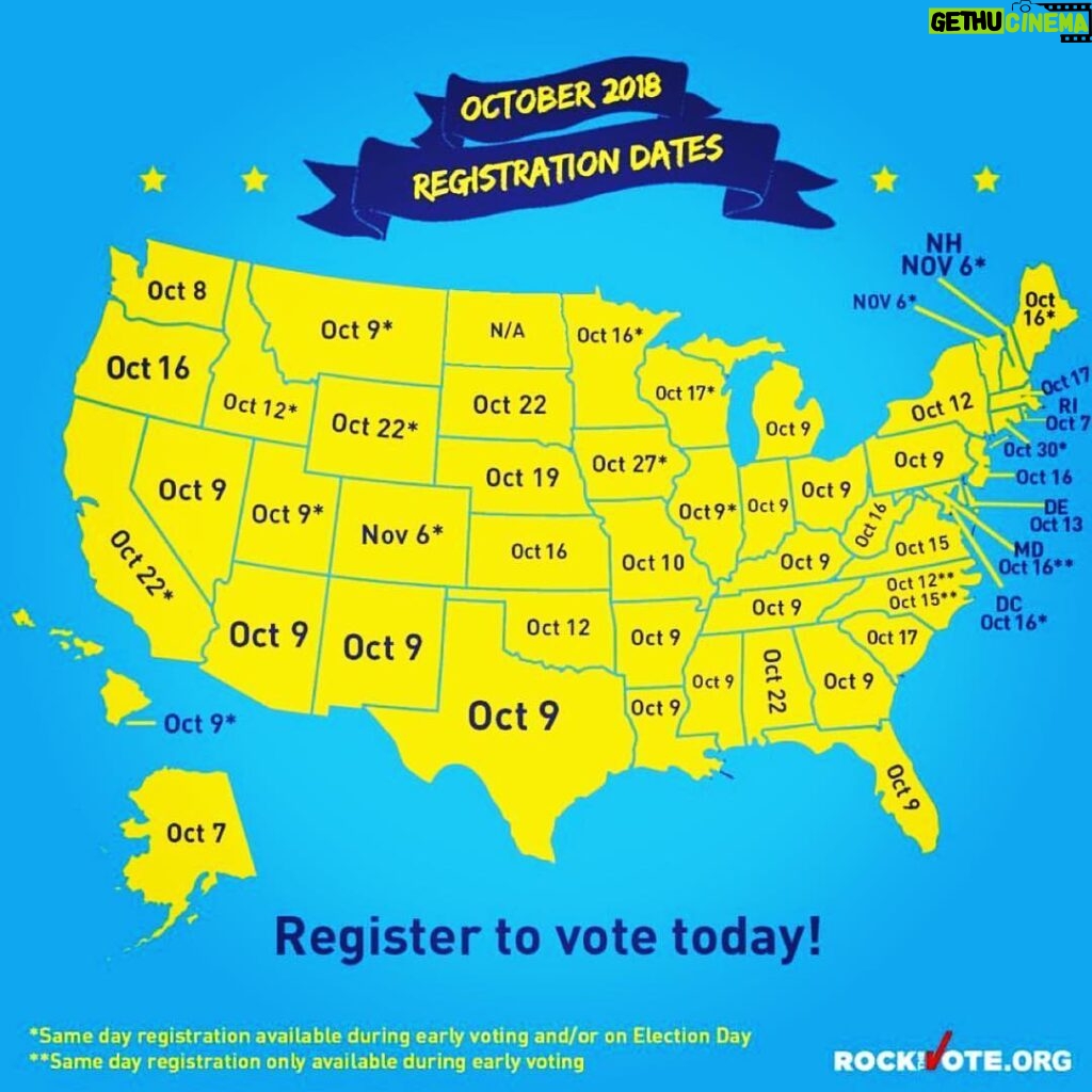 Jeanne Tripplehorn Instagram - It’s all here thanks to @rockthevote . Voter registration deadlines state by state. Sign up at rockthevote.org and make it happen! #Novemberiscoming link in profile United States