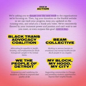 Jeff Blim Instagram - Hi everyone, please consider donating to the above organizations, as we #focusonaction this week. The goal? To match or exceed SK’s donations to these organizations. (Link in bio.) Be well, be safe, and take care. Much love :)