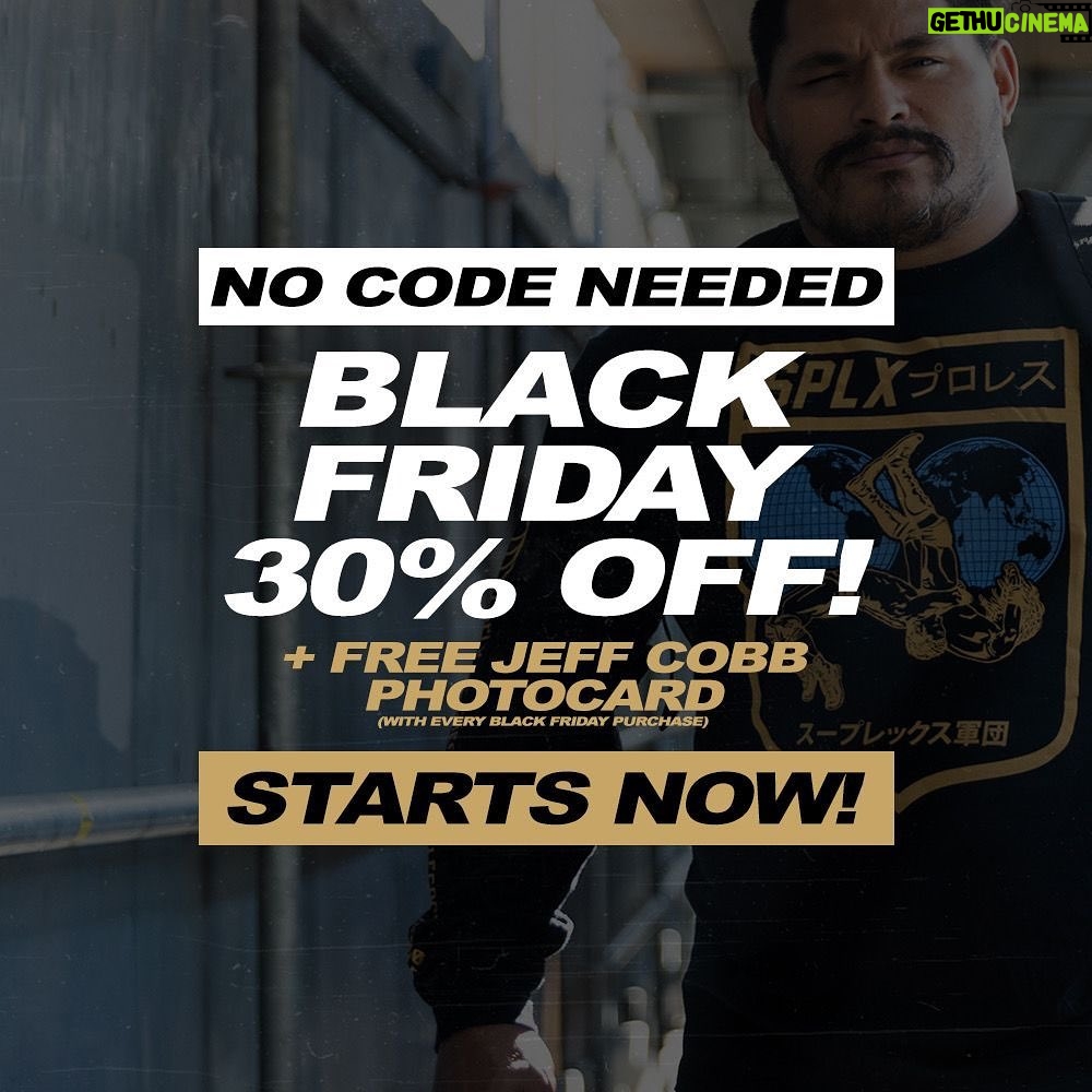 Jeffrey Cobb Instagram - Black Friday Sale for all SPLX gear! Plus a free Photocard, you are welcome! 30% off, go to SuplexApparel.com NOW! #JeffCobb #SPLX #BlackFriday #Sale