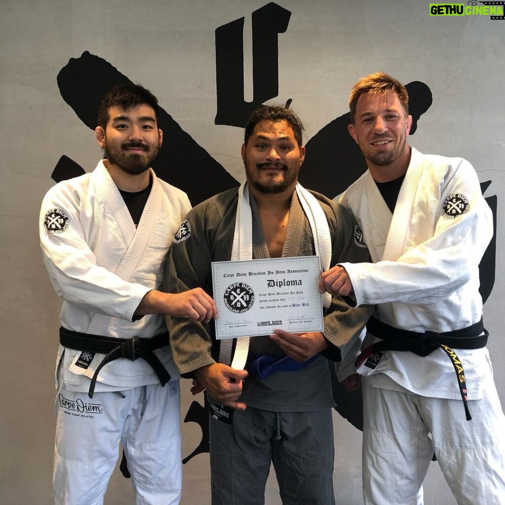Jeffrey Cobb Instagram - So this thing happened today, blue belt boy.... every so often one must become uncomfortable to grow, and this was definitely one of them! Big thanks to @carpediembjj_jiyugaoka for the training spot while I’m here in Japan, and to all the staff, @thomascdbjj @craigcdbjj @maxhonjo please tag the others... I may not have em on here! And to the peeps that got me started, @filthytomlawlor @vinnymma @jshapbjj @shane_paulmma @shapbros_bjj @syndicatemma @syndicate_bjj much mahalos.... now I can retire! Carpe Diem Brazilian Jiu-Jitsu Hiroo