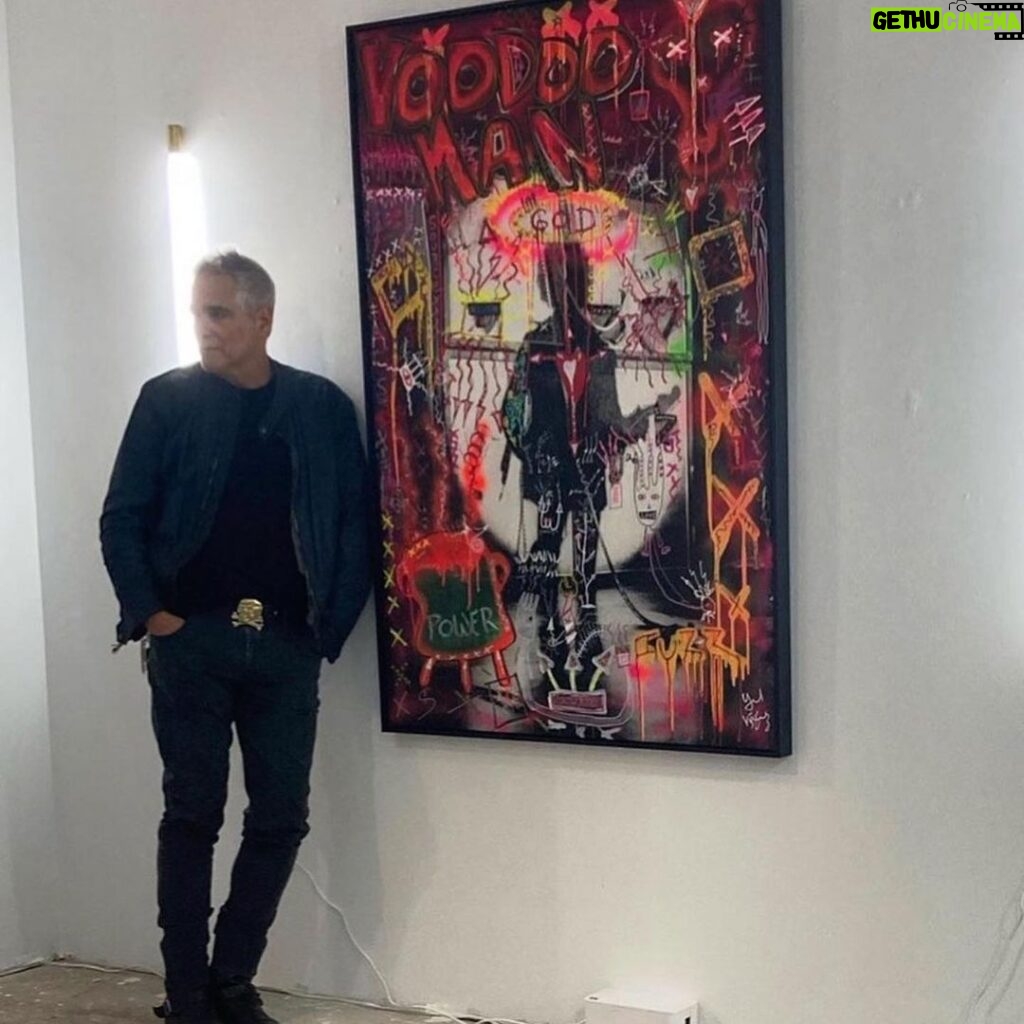 Jeffrey Dean Morgan Instagram - “Voodoo man” is here!! So, my dude, @yuluminati, an amazing actor, musician, photographer, all around fella, also is a goddamn amazing artist. Had a big art show at #redfoxartgallery titled “Bruce” and I was pissed Hil and I couldn’t go to opening… BUT, night of… yul posted pic here… of this painting and himself… and I fell in love. (With painting. I already loved yul) somehow in a mad flurry Hil and I were able to get it, THAT night… and we couldn’t be more thrilled! Such an amazing piece. I’m gonna stare at this for YEARS. Yuly, thank you my brother… just for being you. The world is far better with you and your talents and heart in it. God knows ya make me better… or shit? Maybe worse? Point is… ya make an impact!! We fucking love you. And we love voodoo man almost as much. (That’s a shit-ton) xxxxjdhilgus&george