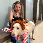 Jelai Andres Instagram - “wanna play?” 👻 Happy Halloween from me and Popoy 🖤 (swipe left) Insert Gucci 🐕