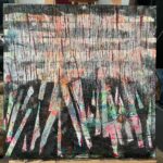 Jennifer Lindberg Instagram - “skeletons” 24x24 acrylic on recycled art canvas from target? not sure!! how its going.. and how it started. im done w her. its been a windy , and interesting road. time to move on!!!! ♥️♥️♥️♥️
