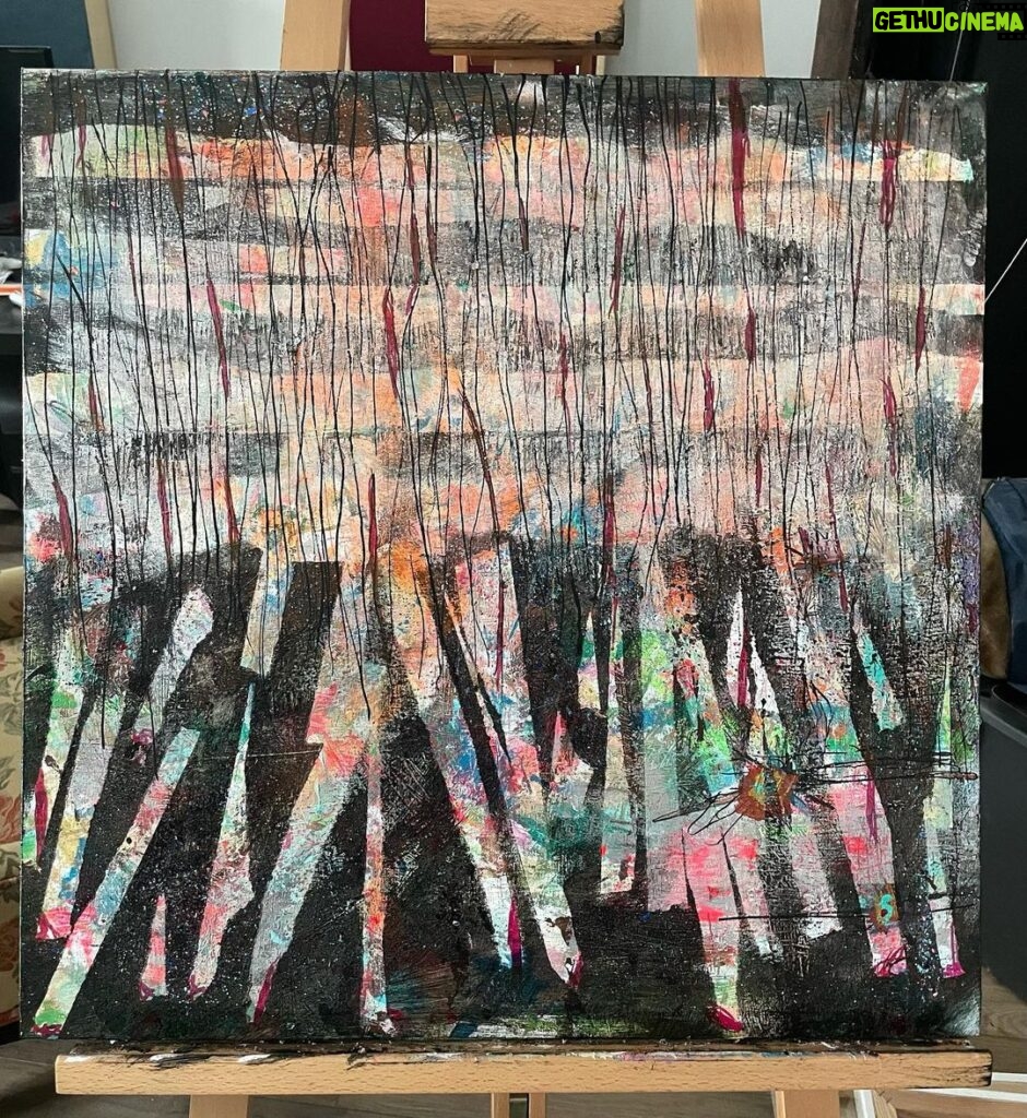 Jennifer Lindberg Instagram - “skeletons” 24x24 acrylic on recycled art canvas from target? not sure!! how its going.. and how it started. im done w her. its been a windy , and interesting road. time to move on!!!! ♥️♥️♥️♥️