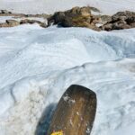 Jeremy Jones Instagram - #mindsurfmonday Sierra summer surf report. The historic winter swell of 22/23 is fading fast but still rideable. Surface conditions are soft and bumpy and offering plenty of glide. The wiggles are deep, the steeps schmearable and landings soft. Beware of moats around the cliffs and rocks in the chokes. Crowd to quality ratio is quite good… get it while you can! #jonesridereport #pistachiopower #ihearthovercrafting Mammoth Mountian