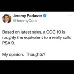 Jeremy Padawer Instagram - Watching latest Heritage Auctions of non-sports / TCG. A CGC 10 on vintage is yielding more like a PSA 9+ sales results in my opinion. I haven’t studied new cards, just vintage where there is a mostly known universe of graded cards - and few new vintage entries on any singular card compared to the total graded… For instance: - A recent Heritage Auction on a CGC 10 1st edition Charizard sold for about $50k. A PSA 10 sells for $175-225k. - A PSA 9 sells for $22.5-27.5k. All approximations. - In the last 5 years just a few new PSA 10 1st edition Charizards have been graded. Approximately pop 120 as of 5 years ago and just a few more today. - There are also approx 1,000 PSA 9’s (estimate not looking as I type this). - Therefore, The benefit of breaking a PSA 9 for a new grading system where you achieve a 10 becomes the delta between $50k CGC 10 and $25k PSA 9. - So there is real value. But, it doesn’t seem on vintage cards that there is an acceptance that it’s an equivalent value to the PSA 10. Please note this is opinion and not based on a scientific fact. It’s based on my studying the market. I’m curious if you’re findings are the same on vintage - where the pool is relatively known. Jeremy Thoughts?