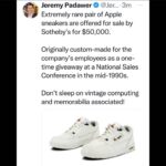 Jeremy Padawer Instagram - I’m NOT suggesting you go pony up $$$ for these Apple sneakers. I am saying that the greatest underrepresented fandom in collectibles is associated with vintage computing. We spend more time on devices than anything else. Years from now, generations from now, these brands will still be relevant… Assuming AI doesn’t change that. 👀👀