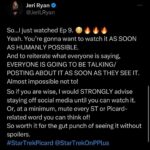 Jeri Ryan Instagram - I posted this on Twitter yesterday but totally forgot to post it here. 😬 This episode is…big. #startrekpicard