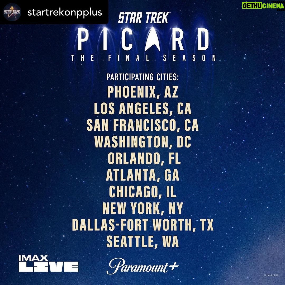 Jeri Ryan Instagram - I don’t know, seems like a big deal maybe…? 🖖🏼 @startrekonpplus In @IMAX on April 19 only, see the final two episodes of #StarTrekPicard back to back, plus a livestreamed Q&A with members of the cast! Seats available starting Wednesday at 10am PT.