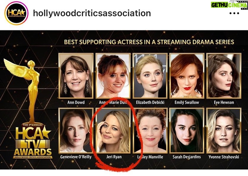 Jeri Ryan Instagram - What an honor…! Thank you for the nomination @hollywoodcriticsassociation, and congrats to @terrymatalas, @brentjspiner, @sirpatstew , and EVERYONE involved in Season 3 of #Picard! 🖖🏼 #startrekpicard