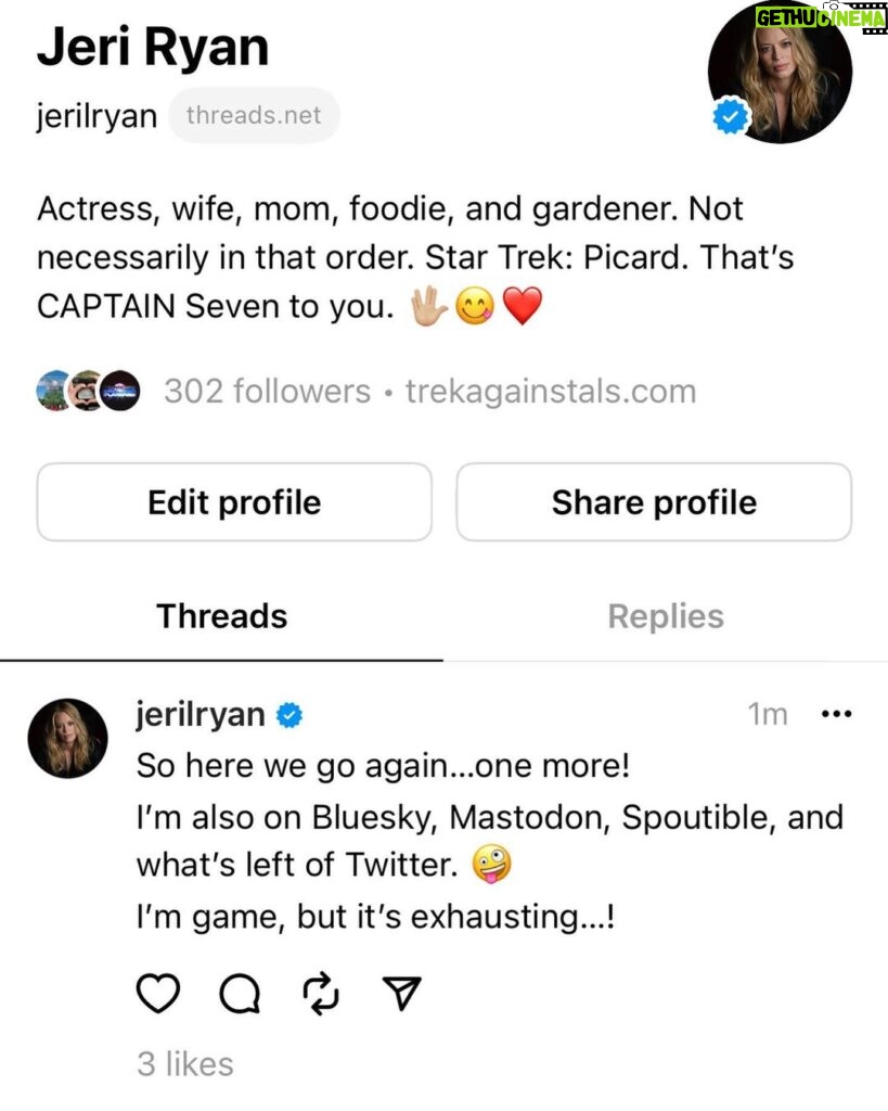 Jeri Ryan Instagram - Ooooookay…let’s see what this Threads thing is all about…!