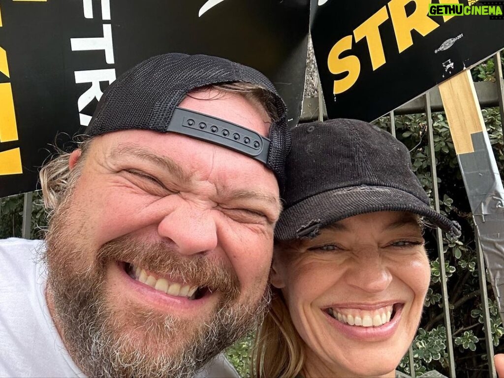 Jeri Ryan Instagram - Another great turnout on the picket line — and my awesome son, Alex, joined me today! ❤️ Huge thank you to our @iatse family for showing up BIG! ✊🏼✊🏼✊🏼 Let’s KEEP SHOWING UP and keep FLOODING these lines EVERY DAY until we get the deal we deserve! And remember, this is a marathon, not a sprint. A deal isn’t gonna be made in a day or probably even a week — there are MANY deal points that need to be hammered out and agreed to, and it takes time and patience. So let’s all be patient too and send our NegCom ALL the love and support and positive energy!! One day longer. One day stronger. As long as it takes. ✊🏼 @sagaftra #sagaftrastrong #sagaftrastrike #power2performers #unionstrong #1u