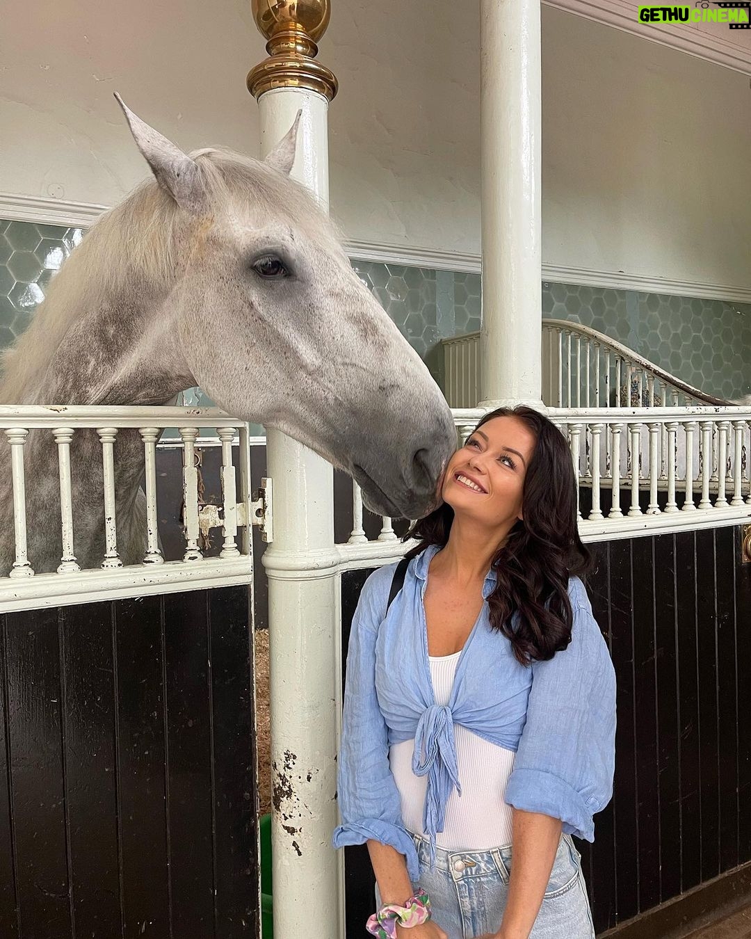 Jess Impiazzi Instagram - I was super lucky to have a private tour around the royal mews with @kayleigh_px @norfolk_n_chance_ @jonathanknight1967 - I got a kiss from one of the royal horses too 👑💂♀️🐎 The Royal Mews, Buckingham Palace