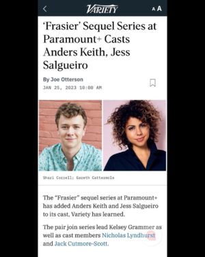 Jess Salgueiro Instagram - FRASIER’S BACK!!! 🥗 🍳 So pumped to be a part of this legendary team. 💫 💫 💫 
Thank you @deadline @variety 💘
