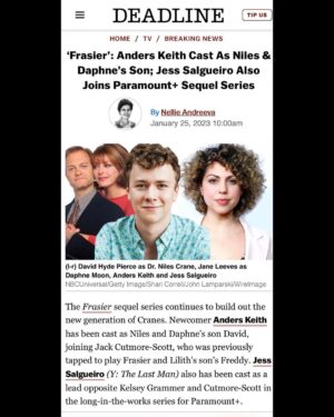 Jess Salgueiro Instagram - FRASIER’S BACK!!! 🥗 🍳 So pumped to be a part of this legendary team. 💫 💫 💫 
Thank you @deadline @variety 💘