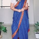 Jhansi Instagram - Dare to drape... A Kota bandhej saree on a linen trouser with a crochet crop top. BTW , it's a preloved saree