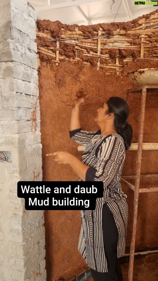 Jhansi Instagram - Building dreams in mud .. with passion and patience. Tried my hand at Wattle and daub Wall. We must appreciate the craftsmen who still have a hold on the vanishing techniques. Thank you, @sthala_architects, for your perseverance in making sustainable architecture accessible to the current generation.