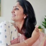 Jhansi Instagram – The softness of the color mellowed my mood,
The cold weight of the Baroque pearls grounded my ego.
The complexity of the Handloom, simplified my problems. 
It was a great Sunday revelation with the sweet voice of @chinmayisripaada humming in the background. 
Couldn’t hold back sharing. 
The baroque pearls and rose quartz earrings are treasures gifted by the most precious person of my life.