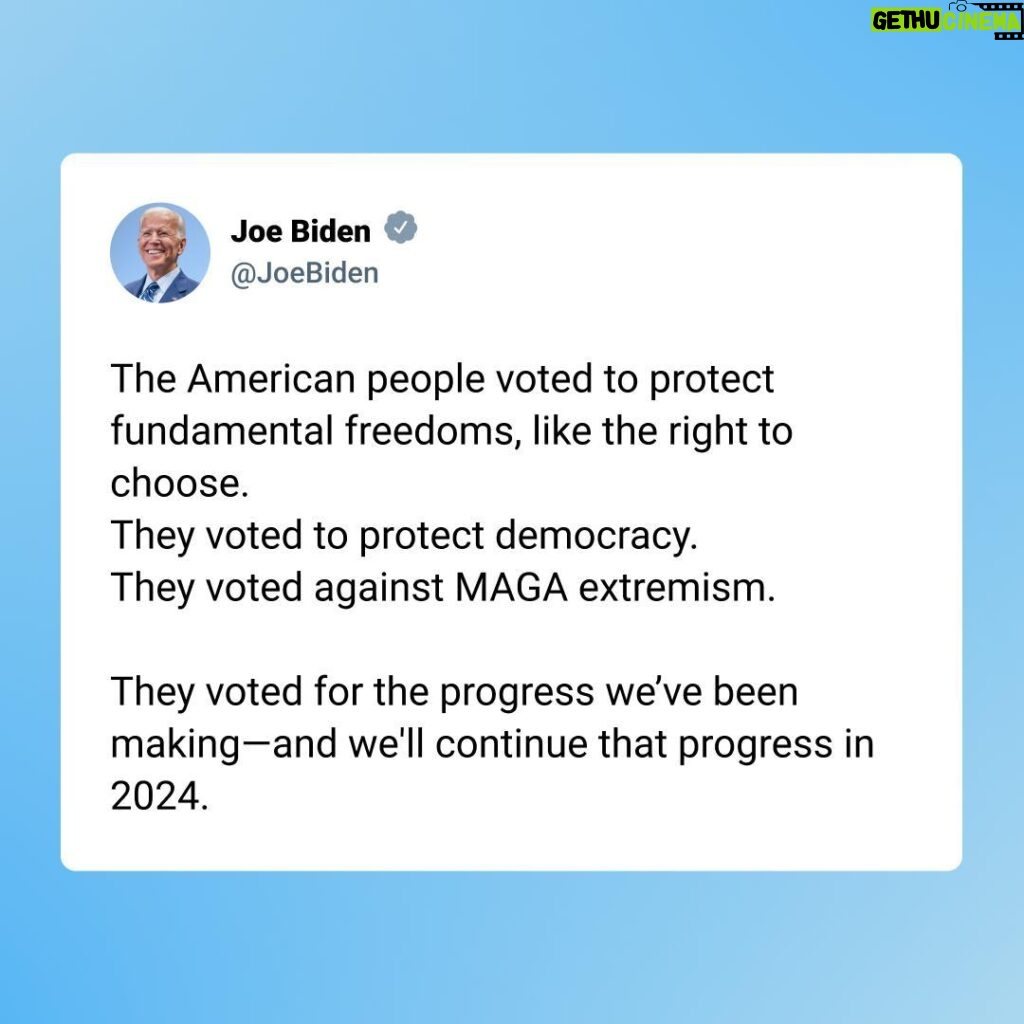 Joe Biden Instagram - They voted for the progress we’ve been making—and we'll continue that progress in 2024.