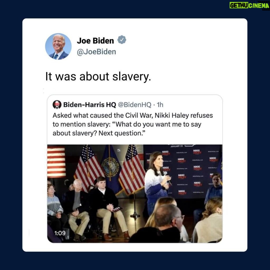 Joe Biden Instagram - It was about slavery.