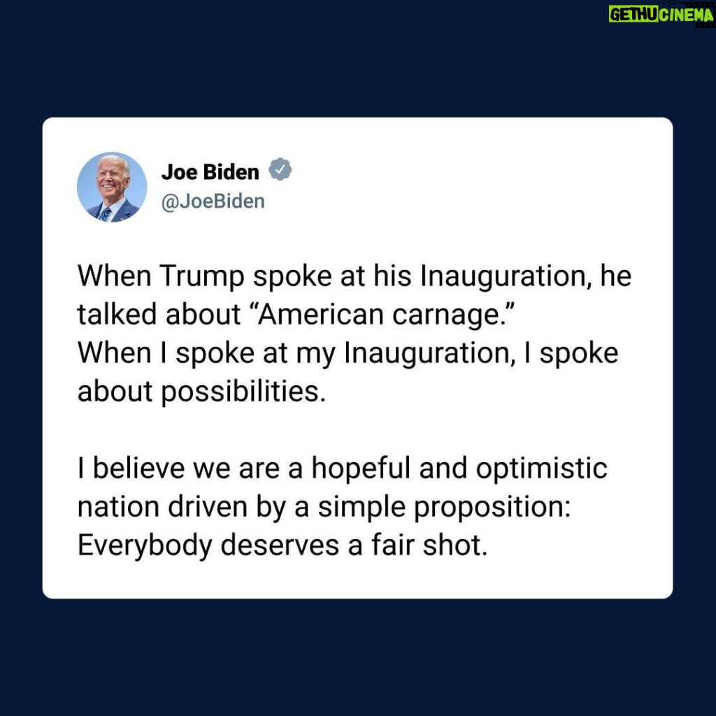 Joe Biden Instagram - When Trump spoke at his Inauguration, he talked about “American carnage.” When I spoke at my Inauguration, I spoke about possibilities.