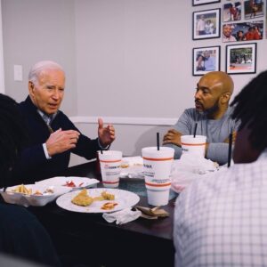 Joe Biden Instagram - Yesterday in North Carolina, I stopped by Eric’s house to have lunch with him and his two sons. I brought some Cook Out. They were an impressive family—Eric’s an award-winning educator and his sons are both athletic and academic all stars. We talked about the importance of family, building intergenerational wealth, the state of our schools, and I gave his oldest son Christian a couple of tips on what he should get for his first car. 

Eric had a lot of student debt forgiven, and he told me what a big deal it was for him and his boys. I go to work for families like Eric’s every day—hardworking folks who want to leave something behind for their kids. I loved the time I spent with them. 

Thanks Eric, for hosting me. Come by our place next time.