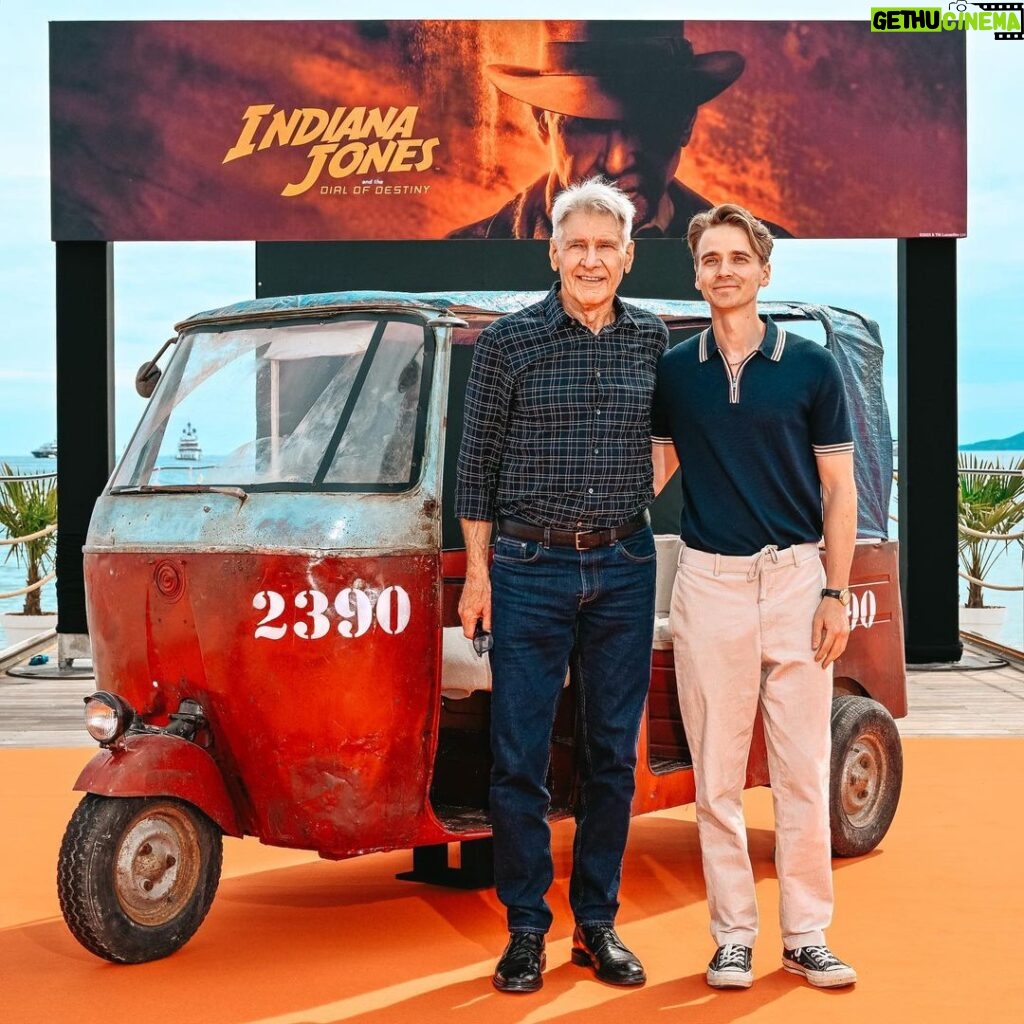 Joe Sugg Instagram - I met one of my childhood heros this week at the 76th Cannes Film festival for the latest #indianajones movie (the dial of destiny). What an experience and a memory I’ll keep forever thanks @disneystudiosuk and thanks Indi 👍🏼 8 year old Joseph would never in a million years believe all this 🤯 #prtrip #dialofdestiny #harrisonford