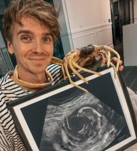 Joe Sugg Instagram - This year for halloween I went as Gilbert Kane from the movie Alien and.. SURPRISE!! little one coming soon 💕 I’m ‘Bursting’ with excitement..👽