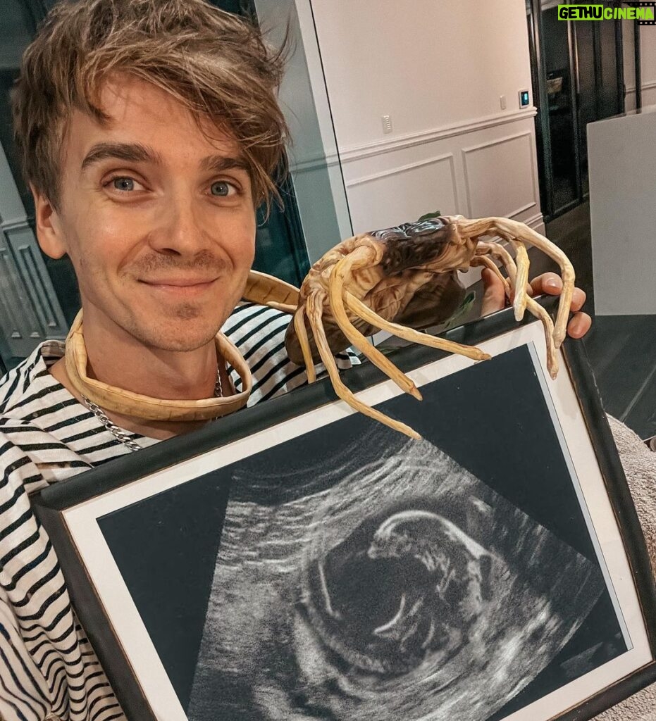 Joe Sugg Instagram - This year for halloween I went as Gilbert Kane from the movie Alien and.. SURPRISE!! little one coming soon 💕 I’m ‘Bursting’ with excitement..👽