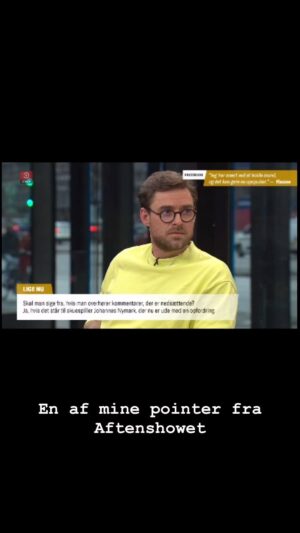 Johannes Nymark Instagram - Her er et klip fra Aftenshowet i tirsdags. Jeg udtaler mig ikke så tit om de her emner (måske ikke tit nok), men jeg er glad for, at jeg tog fat denne gang. Jeg synes godt, vi kan tage hensyn til hinanden… så det en dag ikke er nødvendigt at turde stå op for sig selv og sige fra🫶 #stophad #taghensyn #homophobie