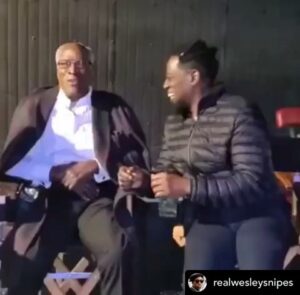 John Amos Instagram - Many Thanks Wesley. It was my pleasure to work with you too Young Man! -J.A. REPOST• @realwesleysnipes How do I put into words the admiration and respect I have for @officialjohnamos? 🙏🏿 I am so deeply honored to have worked with you. 

Photo Credit: @paulyfilms00 

👑”Coming 2 America” is OUT NOW on Amazon Prime! #Coming2America

@amazonprimevideo @ZamundaRoyals 
#zamundaroyals #coming2america2 #comingtoamerica2 #eddiemurphy #wesleysnipes #generalizzi #izzidoesit #princeakeem #daywalkerklique #amazonprime #whoseauntieisthis #johnamos