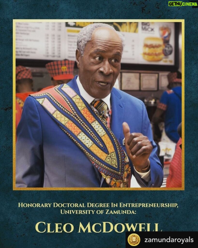 John Amos Instagram - Many Thanks @zamundaroyals! -J.A. REPOST• @zamundaroyals On behalf of the University of Zamunda, we are pleased to announce that our own Cleo McDowell has been awarded an honorary doctoral degree in entrepreneurship. You may applaud now in the commentary section.
