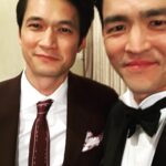John Cho Instagram - Thanks to @koreasianmedia for the honor tonight! 1) @therealdebramessing getting edumacated at the table, 2) my man @harryshumjr pulling off burgundy, 3) thanks to Jesse Tyler Ferguson for the youtube tutorial on tying a bowtie. Played it in the car on the way over. Wasn’t perfect, but it stayed in place.
