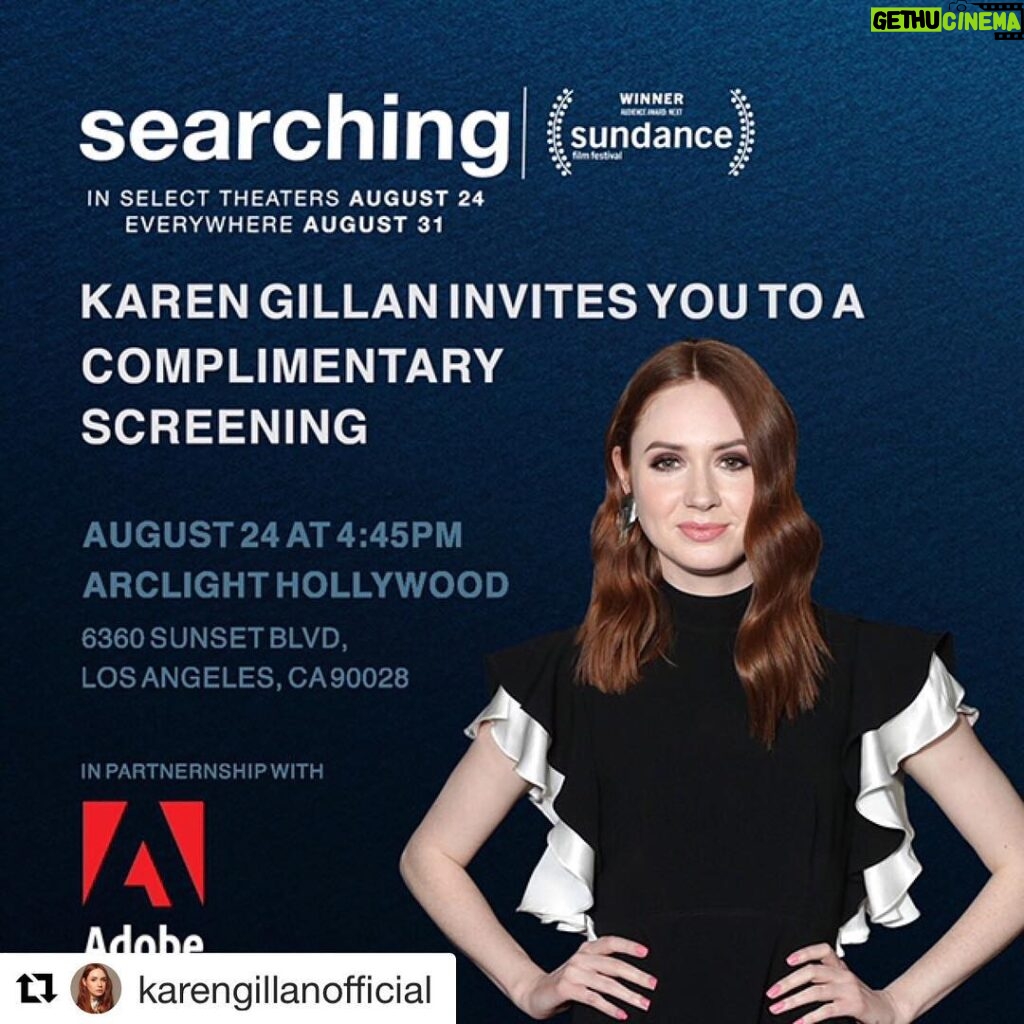 John Cho Instagram - #Repost @karengillanofficial with @get_repost ・・・ I’m so excited to be hosting a complimentary screening of my friend John Cho’s new film, @SearchingMovie TONIGHT at 4:45PM at the Arclight Hollywood. Swipe ➡️ for details on how you can get FREE tickets! I won't be able to attend personally but enjoy the movie! @johnthecho