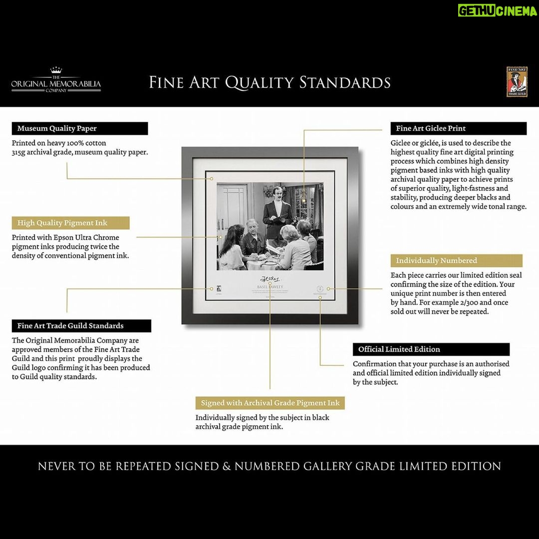 John Cleese Instagram - 48 years ago (!) the BBC broadcast Fawlty Towers ‘The Germans.’ Some of the most memorable lines from this classic episode are captured forever in these beautiful fine art prints that I had the pleasure of signing in London last month. Just 300 of each are to be sold (with full fine art certification) by the publishers The Original Memorabilia Company. For information and to order go to www.originalmemorabilia.co.uk or just click the link in my profile. They ship worldwide in time for Christmas, and you can get 15% off with code MY15 for a limited time. #fawltytowers #bbccomedy #classiccomedy #fineartprints #collectorsitem #christmasgiftsideas #dontmentionthewar #basilfawlty