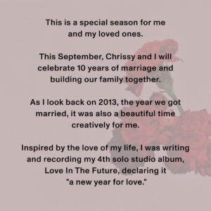 John Legend Instagram - As we celebrate 10 years of “All of Me” and Love In The Future, all I can say is that I LOVE AND APPRECIATE ALL OF YOU.