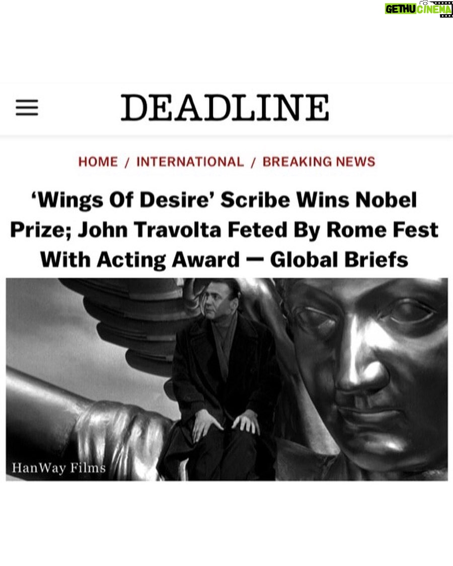 John Travolta Instagram - I'm truly happy to be receiving the Lead Acting Award at this year's Rome Film Festival!