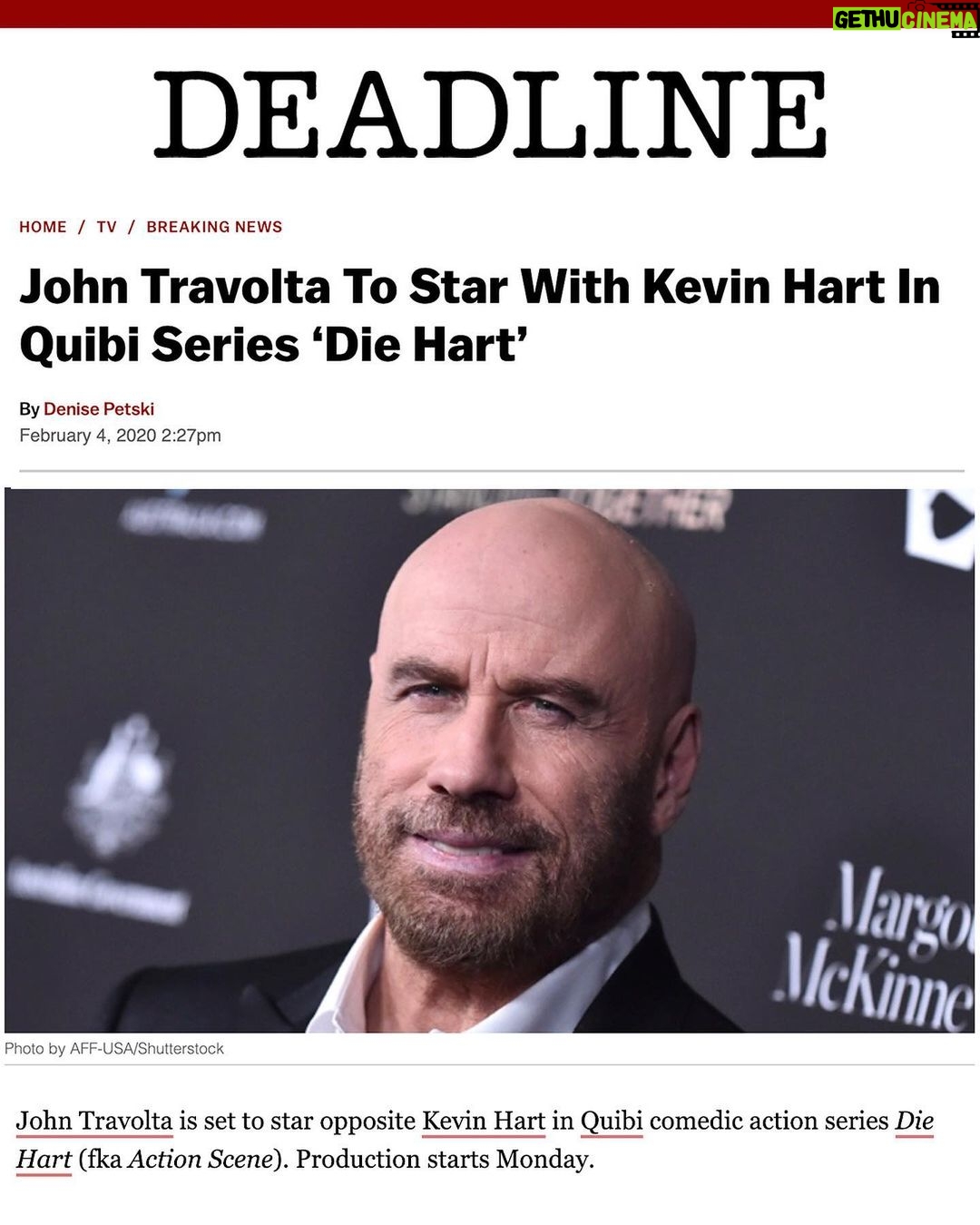 John Travolta Instagram - I’m excited to be part of Quibi’s new series called “Die Hart” along with Kevin Hart! Swipe up on my stories for the full articles! #DieHart 🙌🏻🔥