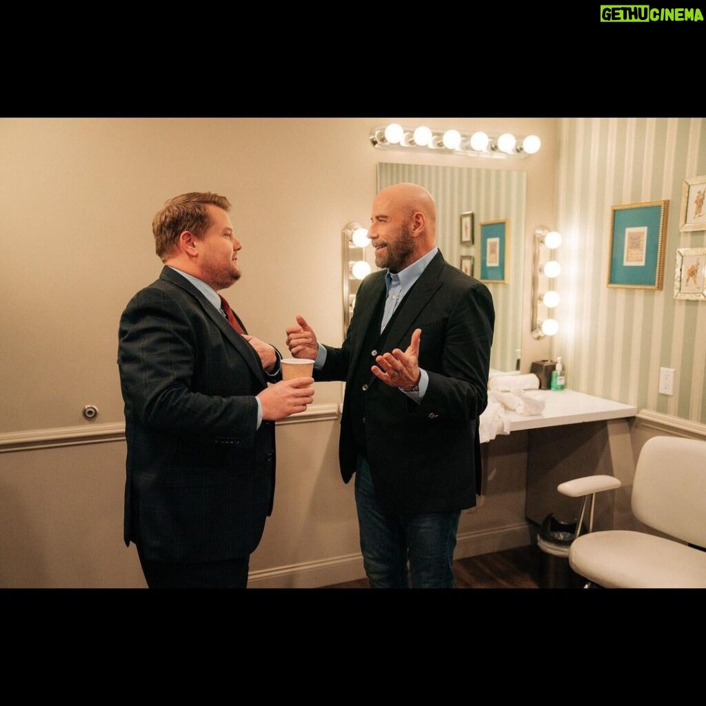 John Travolta Instagram - Got to chat with my very cool friends on The @latelateshow last night! Thank you @j_corden for having me, I had a blast discussing my movie The Fanatic, late-night Christmas shopping and the twist!