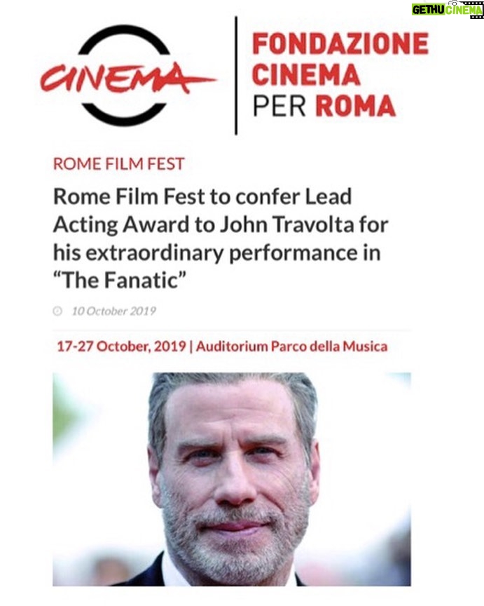 John Travolta Instagram - I'm truly happy to be receiving the Lead Acting Award at this year's Rome Film Festival!