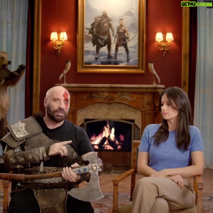 John Travolta Instagram - Had no idea Kratos and I had so much in common, and clearly @ella.bleu thinks so too! #GodofWarRagnarok #PlayStationPartner