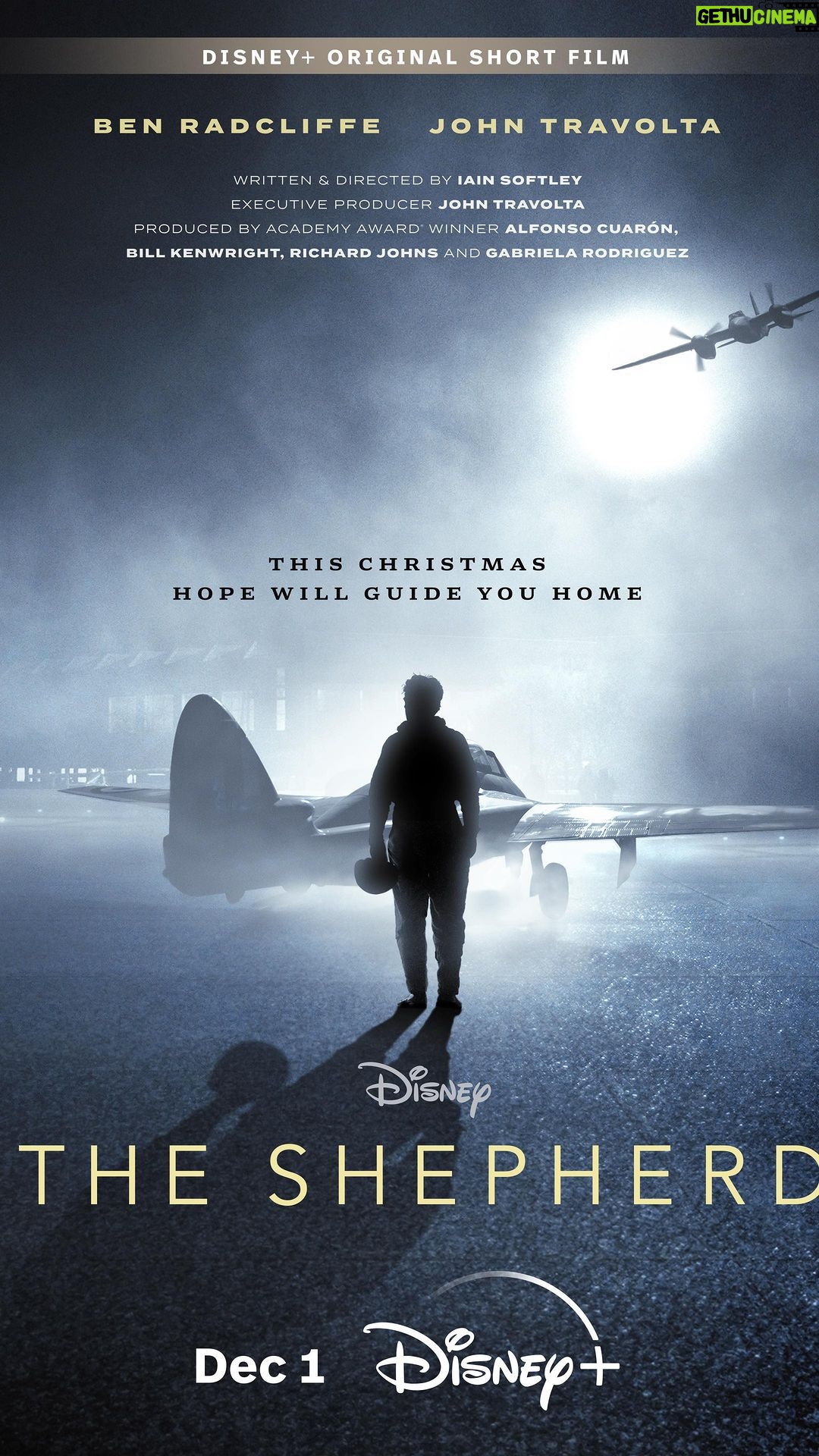 John Travolta Instagram - Christmas Eve, 1957: a young RAF pilot’s journey home takes a dramatic turn when a mysterious airman appears. #TheShepherd, starring Ben Radcliffe and Academy Award® nominee John Travolta, is now streaming on @disneyplus