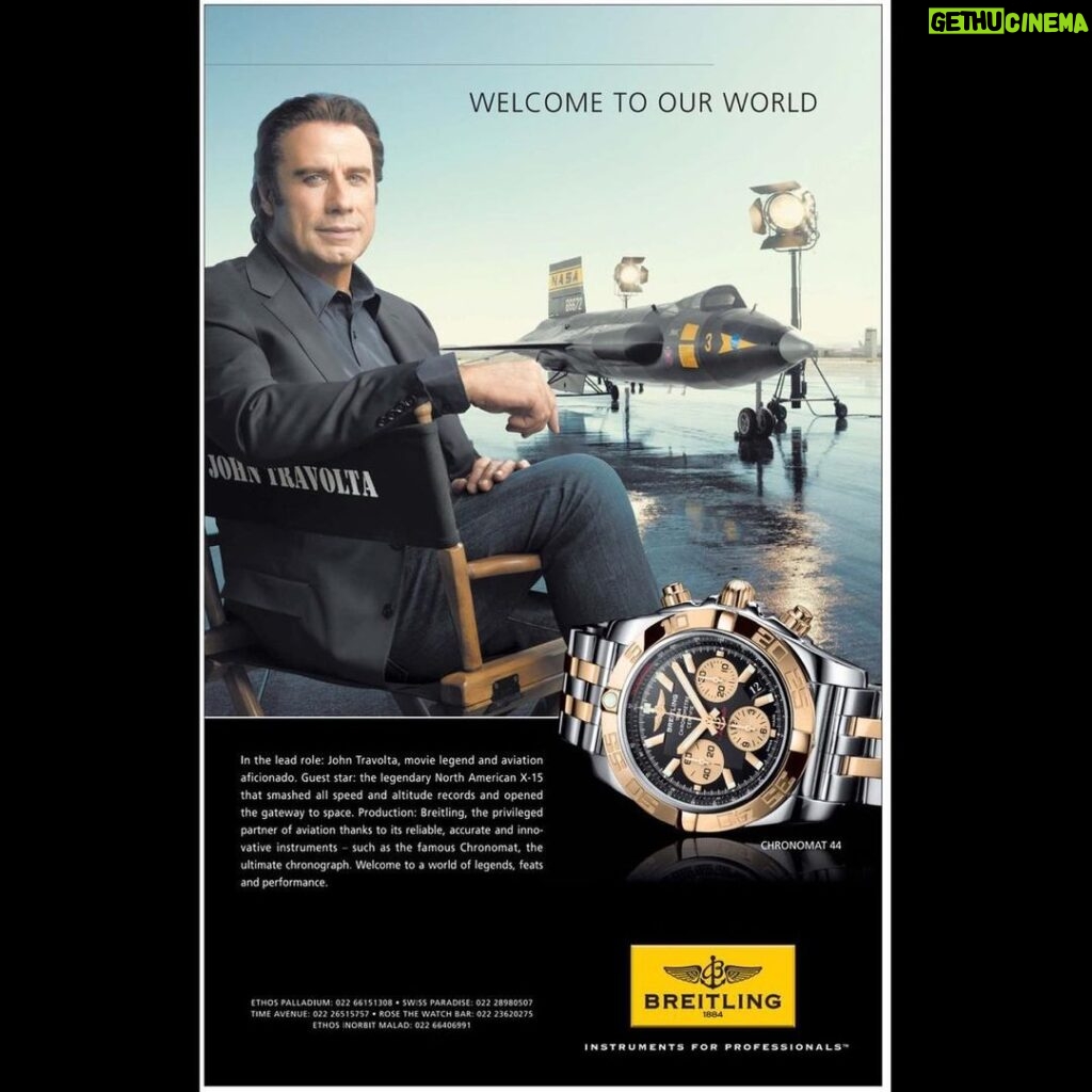 John Travolta Instagram - #TBT This was the very last ad I did for Breitling. Sitting behind me is an X15. In it’s day it could do 4,520 mph.
