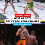 Johnny Eblen Instagram - The Bellator Middleweight World Champion. 2023 PFL Light Heavyweight World Champion. Only one sits on the throne in Riyadh 👑 Who do you got? @johnnyeblen x @impak5 #PFLvsBellator | #RiyadhSeason
