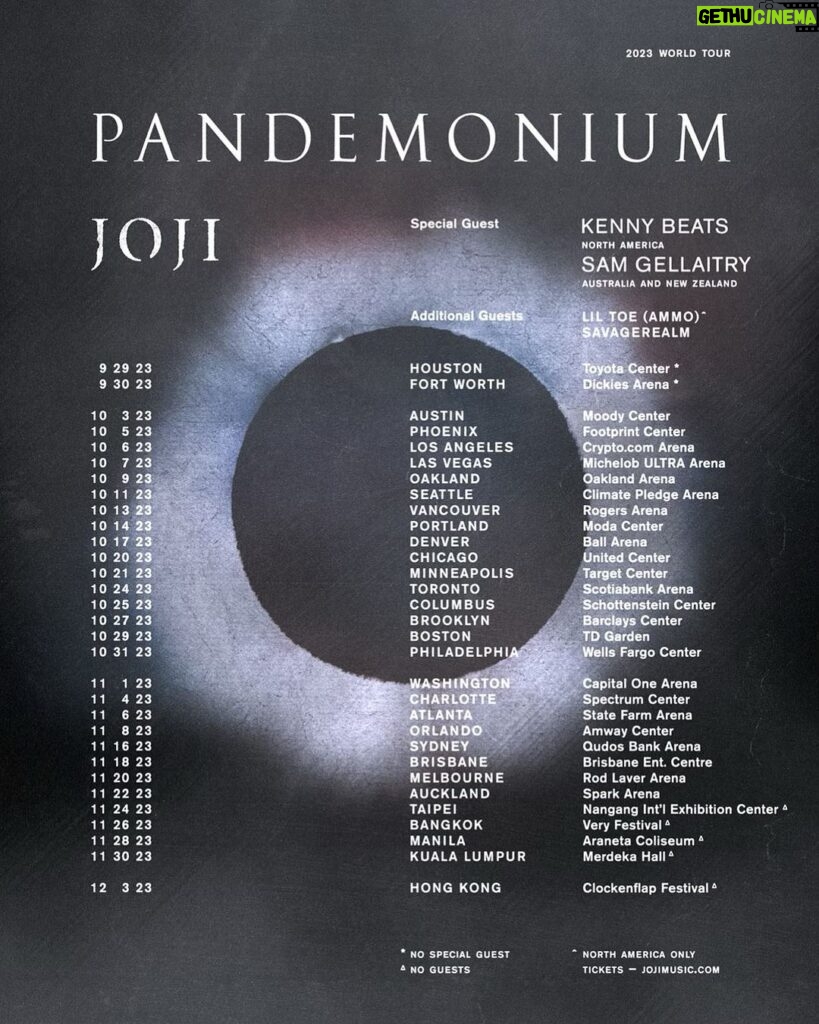 Joji Instagram - PANDEMONIUM WORLD TOUR NEW DATES ADDED IN AUS, NZ AND ASIA AUS/NZ ON SALE FRIDAY 8/25 @ 2PM LOCAL ASIA ON SALE SATURDAY 9/2 @ 10AM LOCAL NORTH AMERICA ON SALE NOW TICKETS AVAIL AT JOJIMUSIC.COM