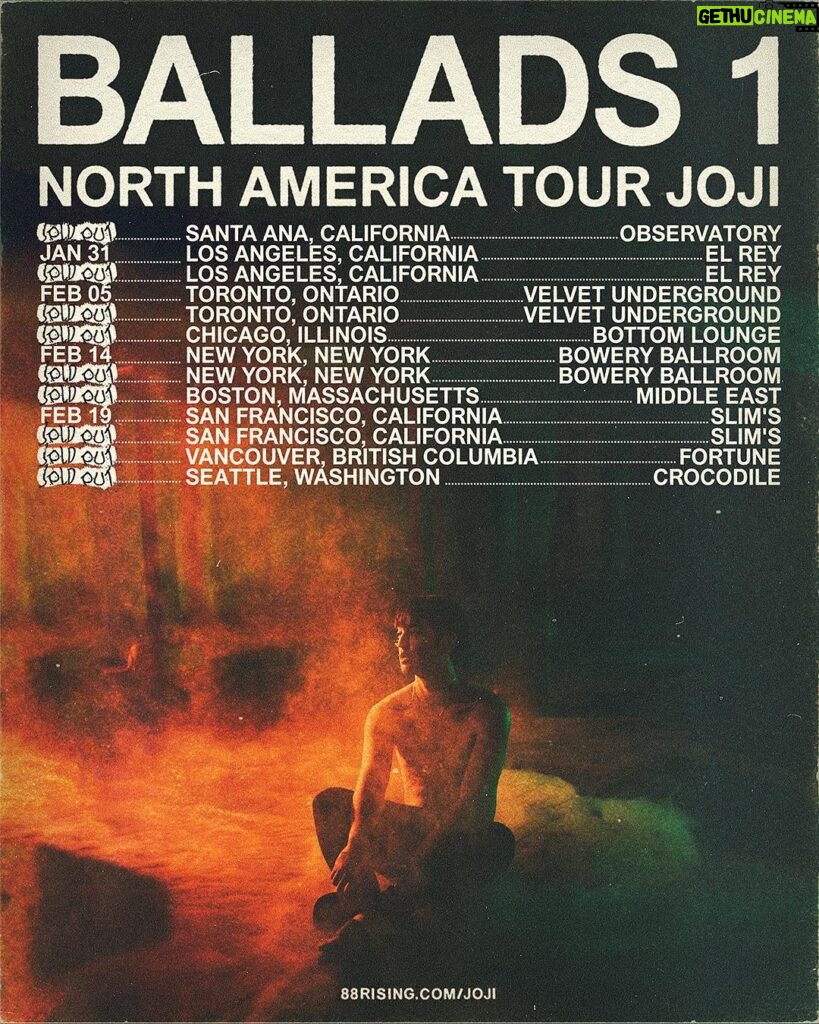 Joji Instagram - 2nd shows added to BALLADS 1 tour in LA, TO, NYC, and SF. VIP on-sale Thurs 10AM local time. GA on-sale Fri 10AM local time. Tix at 88rising.com/joji