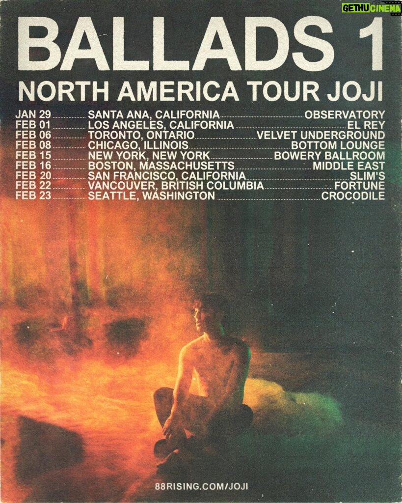 Joji Instagram - BALLADS 1 NORTH AMERICA TOUR FEB 2019. Tickets on sale Friday 10AM local time at 88rising.com/joji