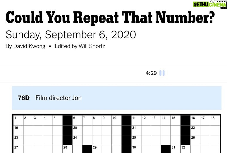 Jon M. Chu Instagram - 76 down. Whoa. I am still in shock. @nytimes #Crossword #2020 is such an emotional rollercoaster!! @davidkwong I feel like a lot of smart people are gonna be stumped today.