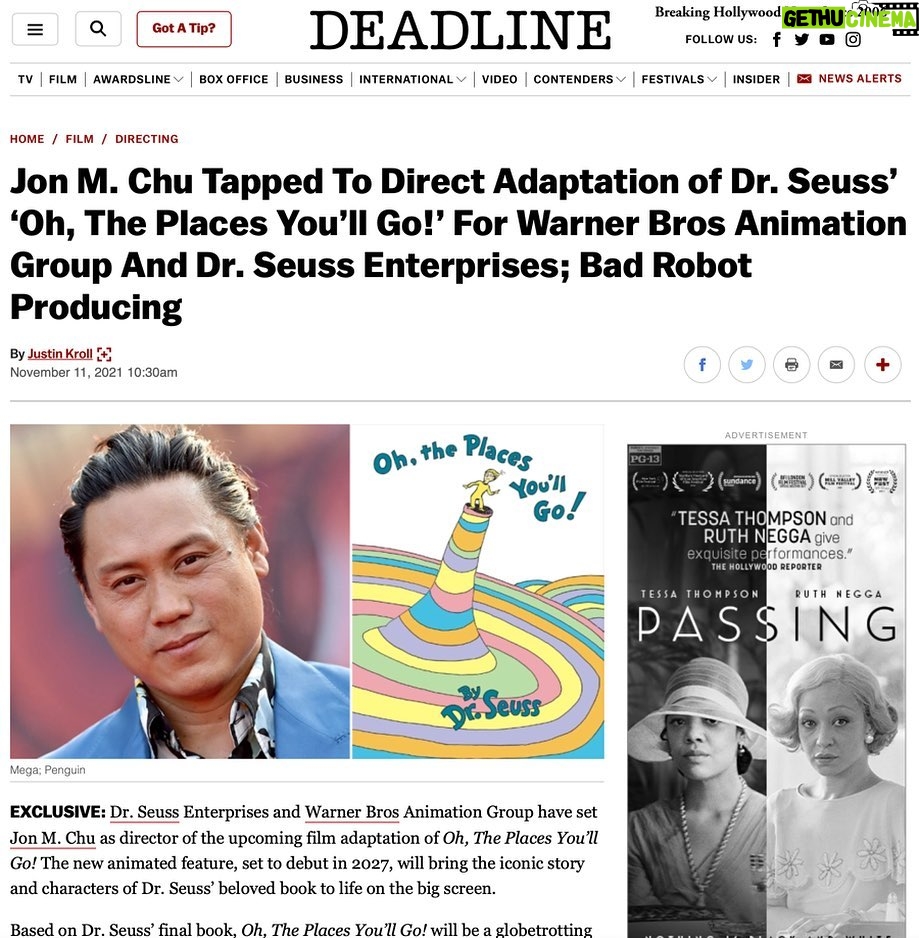 Jon M. Chu Instagram - My first animated film! And it’s with @jjabramsofficial and @hminghella at @bad_robot !!! Oh and it’s @drseuss !!! And @warnerbrosanimation !!! What a team. Couldn’t be more excited to go on this adventure. My journey from falling in love with animation as a kid to being able to direct a feature length musical of such an iconic title is truly emblematic of “Oh the Places you’ll Go”. Don’t stop dreaming folks!!! Seuss + Bad Robot + Chu 🤯