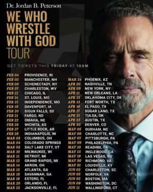 Jordan B. Peterson Instagram - I’m pleased to announce my new We Who Wrestle With God Tour. I’m going to be discussing some of the ideas I’ve been working through in my forthcoming book. Get tickets on pre-sale now before going live on Friday using code ‘JORDAN’ by going to jordanbpeterson.com (link in my bio).